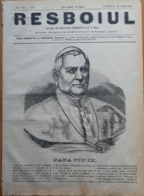 Ziarul Resboiul, nr. 190, 1878; papa Piu IX foto