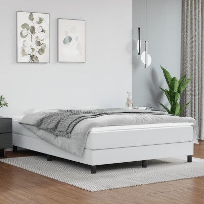 vidaXL Pat box spring cu saltea, alb, 140x190 cm, piele ecologică 3144256 foto