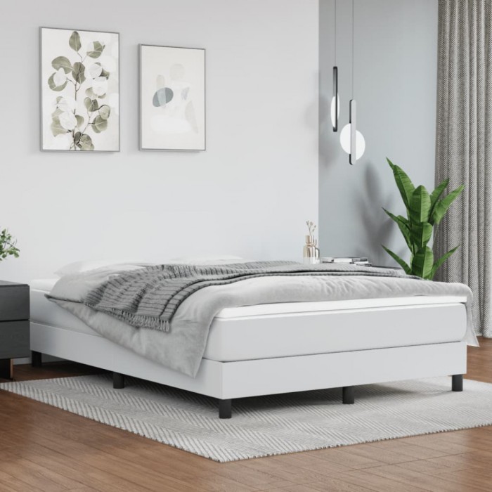vidaXL Pat box spring cu saltea, alb, 140x190 cm, piele ecologică 3144256