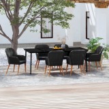 VidaXL Set de masă pentru grădină, 7 piese, cu perne, negru