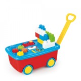 Carucior Activitati Dolu, 10 Cuburi &amp; 5 Forme, Oglinda, Roti Interconectate, Multicolor, 18x40x26.5cm, +12 luni