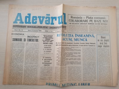 adevarul 9 ianuarie 1990-articole revolutia,primul miting liber foto