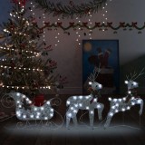 VidaXL Decor de Crăciun cu reni și sanie, 60 LED-uri argintiu exterior