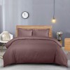 Lenjerie de pat matrimonial cu husa elastic pat si fata perna dreptunghiulara, Elegance, damasc, dunga 1 cm 130 g/mp, Maro, bumbac 100%