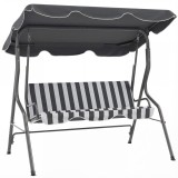 Outsunny Balansoar de grădină 3 locuri Copertină impermeabilă &Icirc;nclinare reglabilă Perne Șezut Spătar gri, alb cu dungi | Aosom Romania