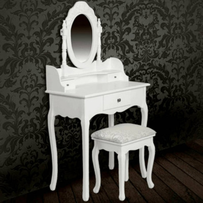 vidaXL Masă de toaletă cu oglindă și taburet, alb foto