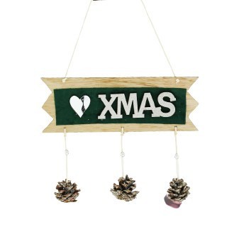 Decoratiune Craciun Xmas, cu conuri, 25x9 cm, verde/argintiu foto