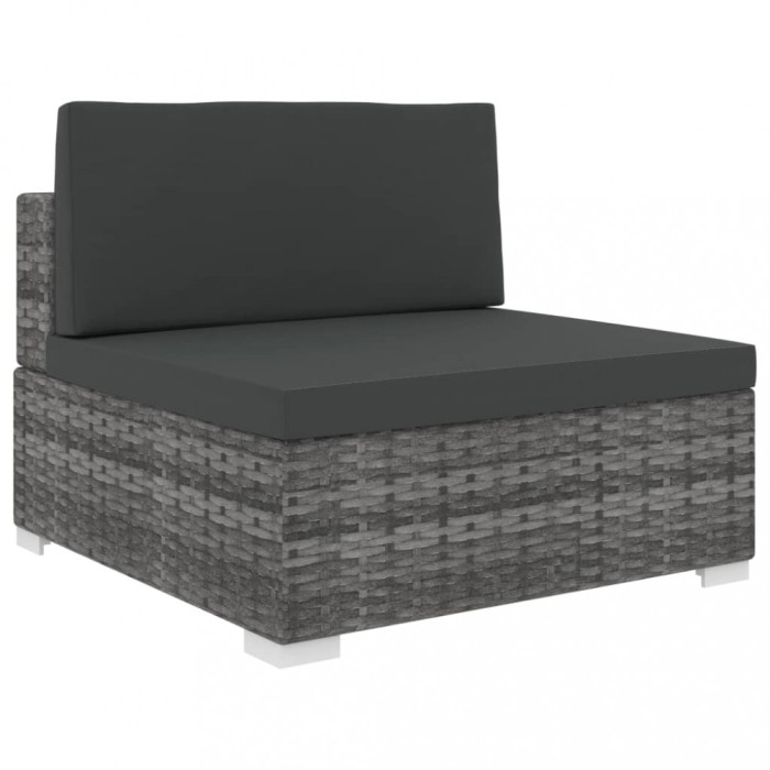 vidaXL Scaun modular de mijloc, 1 buc., gri, poliratan, cu perne