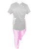 Costum Medical Pe Stil, Alb cu Elastan cu Garnitură roz reschis si pantaloni roz deschis, Model Andreea - 4XL, M