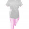 Costum Medical Pe Stil, Alb cu Elastan cu Garnitură roz reschis si pantaloni roz deschis, Model Andreea - 3XL, 3XL