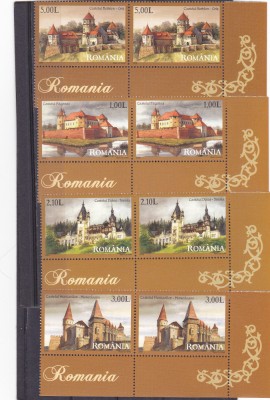 CASTELE DIN ROMANIA,SERIE IN PERECHE CU MARGINE,2008,Lp.1810,MNH,ROMANIA. foto