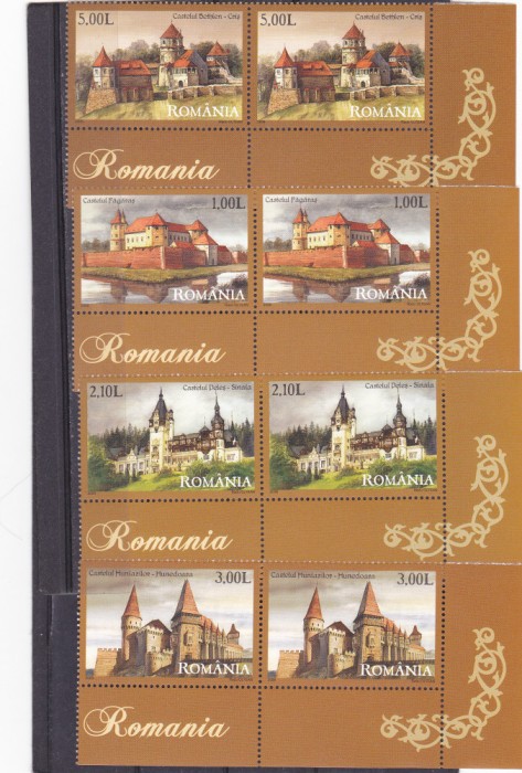 CASTELE DIN ROMANIA,SERIE IN PERECHE CU MARGINE,2008,Lp.1810,MNH,ROMANIA.