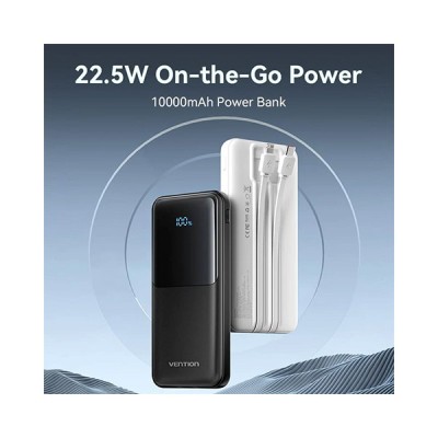 POWER BANK Vention 10.000 mAh, 22.5W PD 20W, QC, &amp;amp;amp;nbsp;1x USB-C, 2x USB-A, 1x micro USB (doar pt incarcare), cablu Ligtning si USB-C integrate, af foto