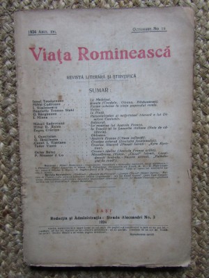 VIATA ROMANEASCA 1924 ANUL XVI OCTOMBRIE NR 10 foto