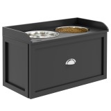 PawHut Boluri &Icirc;nălțate pentru C&acirc;ini din Lemn cu Sertar pentru Obiecte, 60x30x36 cm, Negru | Aosom Romania