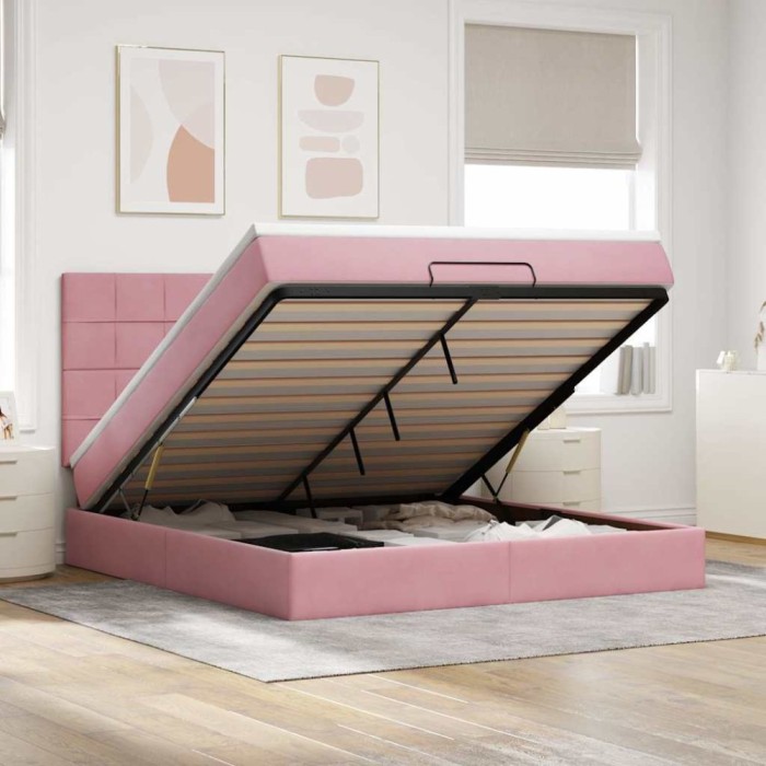 vidaXL Cadru de pat otoman cu saltele Roz 180x200cm catifea 3313492