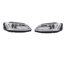 Far Volkswagen Jetta (1b), 07.2010-, model tuning, montare fata, stanga+dreapta, cu lumina de parcare LED; H1+H1+LED; electric; cromat, transparent;