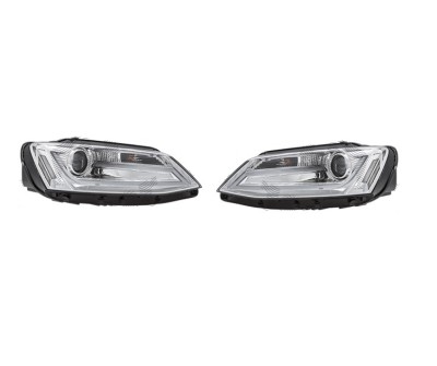 Far Volkswagen Jetta (1b), 07.2010-, model tuning, montare fata, stanga+dreapta, cu lumina de parcare LED; H1+H1+LED; electric; cromat, transparent; foto