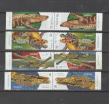 ROMANIA 2020 CROCODILI 2 Serii de 4 timbre Tete-Beche LP.2307 MNH**, Nestampilat