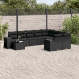 Cumpara ieftin Set canapele de grădină cu perne, 10 piese, negru, poliratan