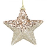 Ornament Brad Crăciun, Stea, Spumă, Bej, 12 cm, Glitter-Paiete, Oem