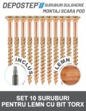 Suruburi dulgherie otel zincat DEPOSTEP 6x100/120mm, Torx, cap inecat, set 10 buc, montaj scari pod, lucrari constructii