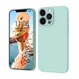 Husa pentru apple iphone 14 pro flippy, liquid silicone, cu microfibra pe interior, protectie antisoc, light cyan