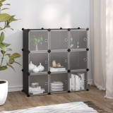 VidaXL Organizator cub de depozitare cu uși, 9 cuburi, negru, PP