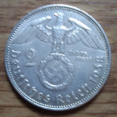 Moneda argint 2 mark (mărci) 1938 Germania III REICH