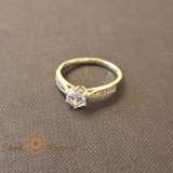 Inel tip logodna batut cu cristale zirconia albe - placat 14k