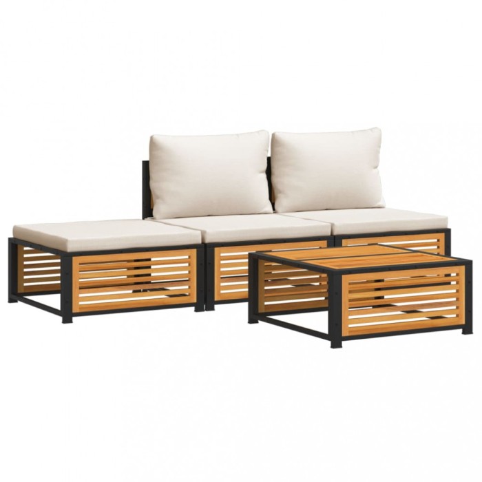 Set canapele de gradina cu perne, 4 piese, lemn masiv de acacia