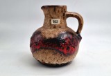vas rar BAY Keramik 631 20 Fat Lava ceramica glazurata mid century rosu si maro anii 1970s retro Germania