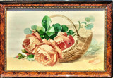 Coş cu trandafiri, acuarelă semnată şi datată 1932, Flori, Acuarela, Realism
