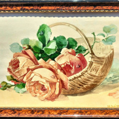 Coş cu trandafiri, acuarelă semnată şi datată 1932