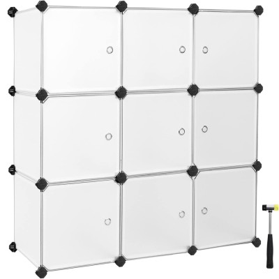 SONGMICS Organizator modular 93x31x93 cm, 9 cuburi cu usi, plastic si cadru metalic, alb Household NewTrend foto