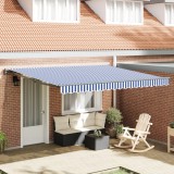 vidaXL Marchiză retractabilă automată albastră și albă 350x250 cm