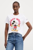 Desigual tricou din bumbac MICKEY MOUSE femei, culoarea alb, 25SWTKAI