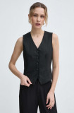 Weekend Max Mara vestă de in culoarea negru, un singur r&acirc;nd de nasturi, 2415151022600 2415150000000