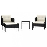 Set sezlonguri de gradina, 5 piese, cu perne, negru, poliratan