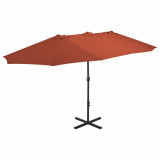 Umbrela de soare exterior stalp aluminiu, caramiziu, 460x270 cm