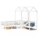 Gossi set pat si banca cu acoperis, alb, 80x200 cm, lemn masiv de pin