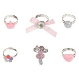 Set 6 Inele pentru Copii cu Figurine Roz, Metal, Reglabile, CMCLASS