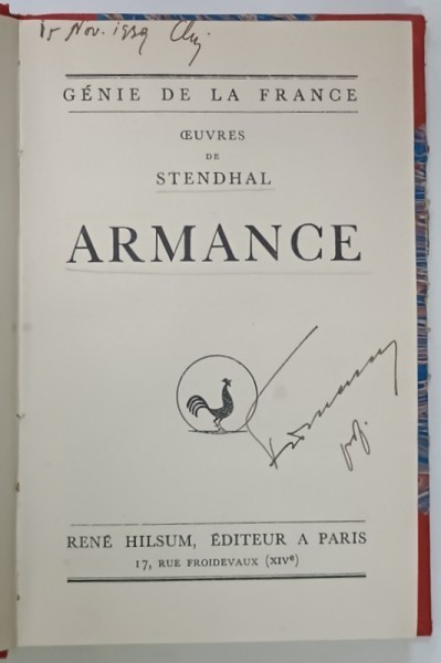 ARMANCE par STENDHAL , 1933 * FORMAT REDUS