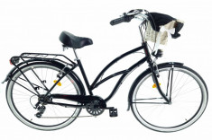Bicicleta dama Cruiser cu cos rachita Davi&amp;reg; Bianca, Aluminiu, 7 viteze Roata 28&amp;quot;, 160-185 cm inaltime, Negru foto