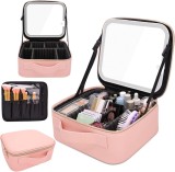 Cumpara ieftin Geantă voiaj makeup, 6 partitii EVA, cadou femei, roz, Manolex&reg;