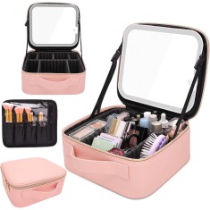 Geantă voiaj makeup, 6 partitii EVA, cadou femei, roz, Manolex&reg;