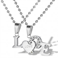 Set Pandantive Medalioane Lantisoare Cuplu Indragostiti Love Inox Silver foto