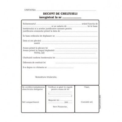 Decont De Cheltuieli, Format A5, 100 Coli/carnet foto