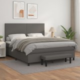 VidaXL Pat box spring cu saltea, gri, 160x200 cm, piele ecologică 3137555