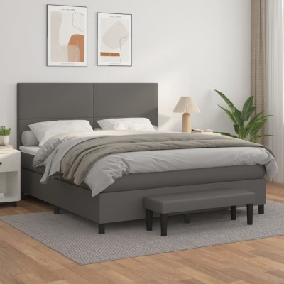 vidaXL Pat box spring cu saltea, gri, 160x200 cm, piele ecologică 3137555 foto